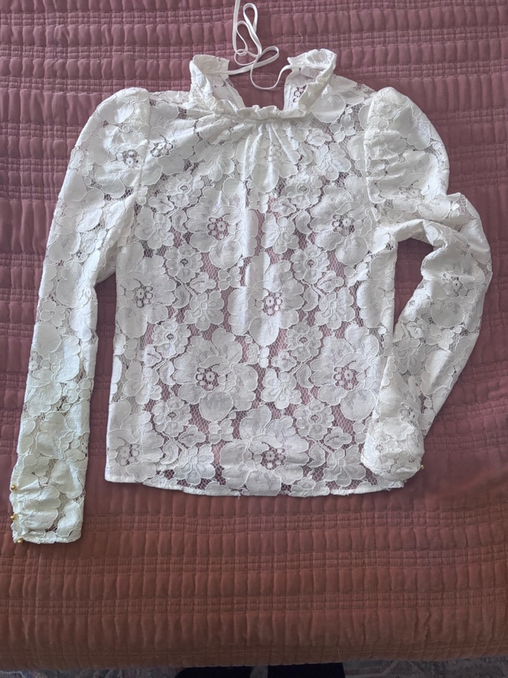 Wayf White Floral Lace Long-Sleeve Blouse